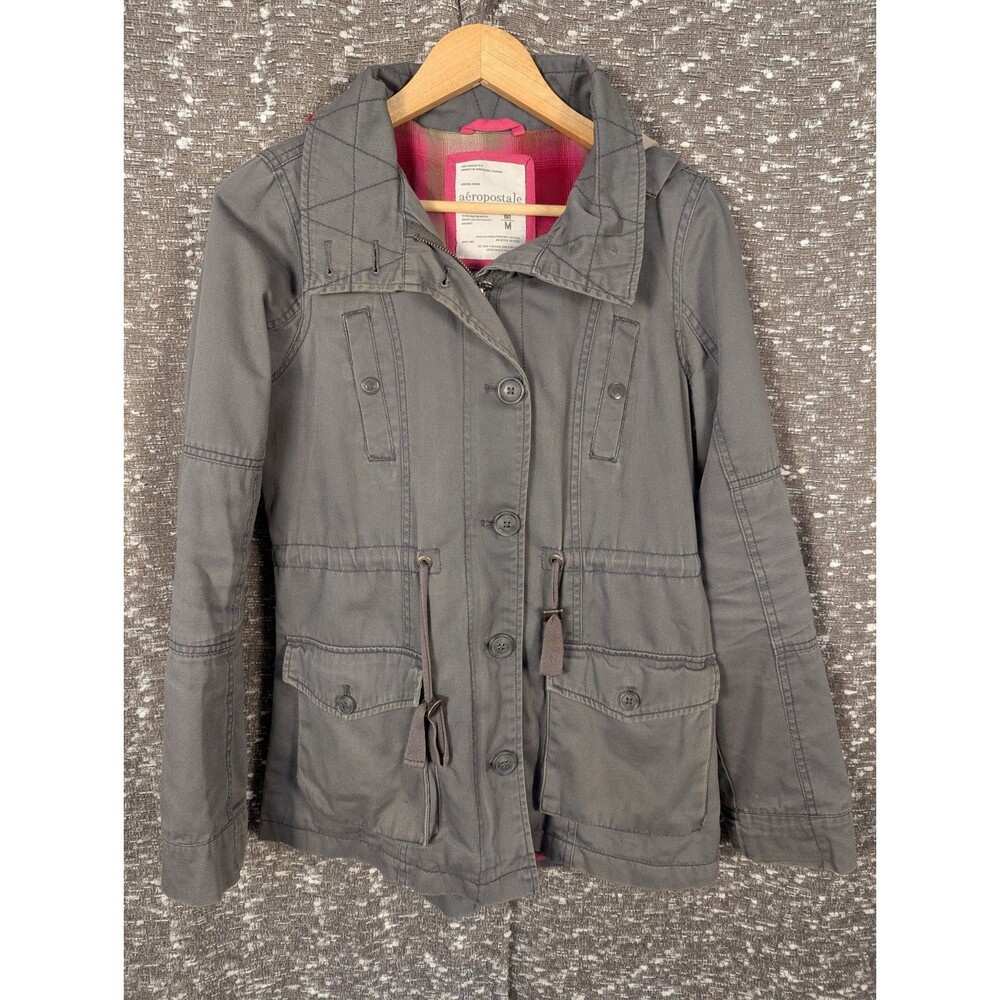 Aeropostale‎ Gray Cargo Utility Jacket Women's Medium Removable Hood